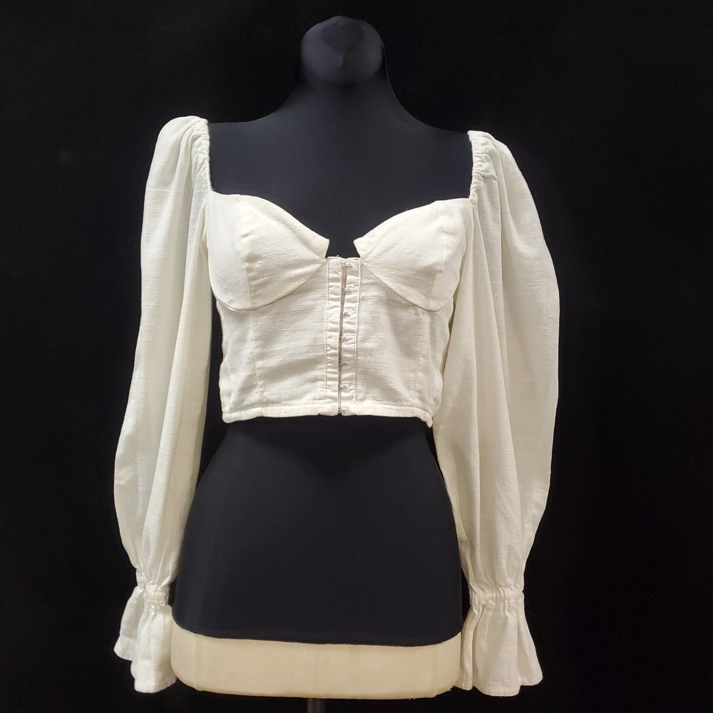 Urban Outfitters Womens Coquette Puff Sleeve Smocked Corset Top Sizeโ S White